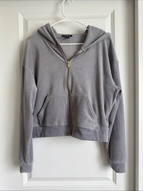 Express Hoodie Sweatshirt Shirt Zip-Up Gray Medium